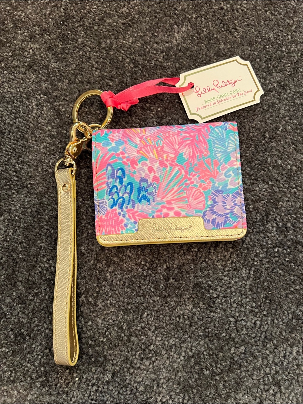 Lilly Pulitzer Snap Card Case Wristlet with Gold Trim in Splendor in the Sand